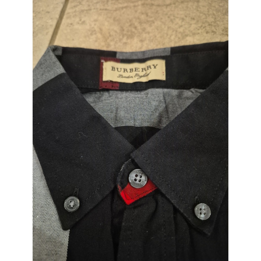 Burberry London England Men's Check Cotton Shirt Long Sleeves Black Red Gray - Picture 3 of 13